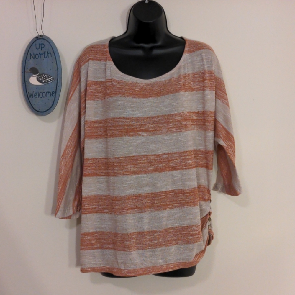 Red & tan striped maternity sweater
